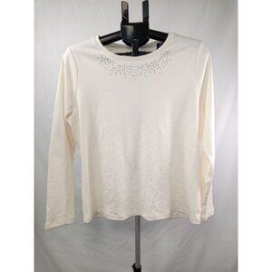 Studio Works - Petite Women's Lightweight Long Sleeve Top w/Bling Collar Size P